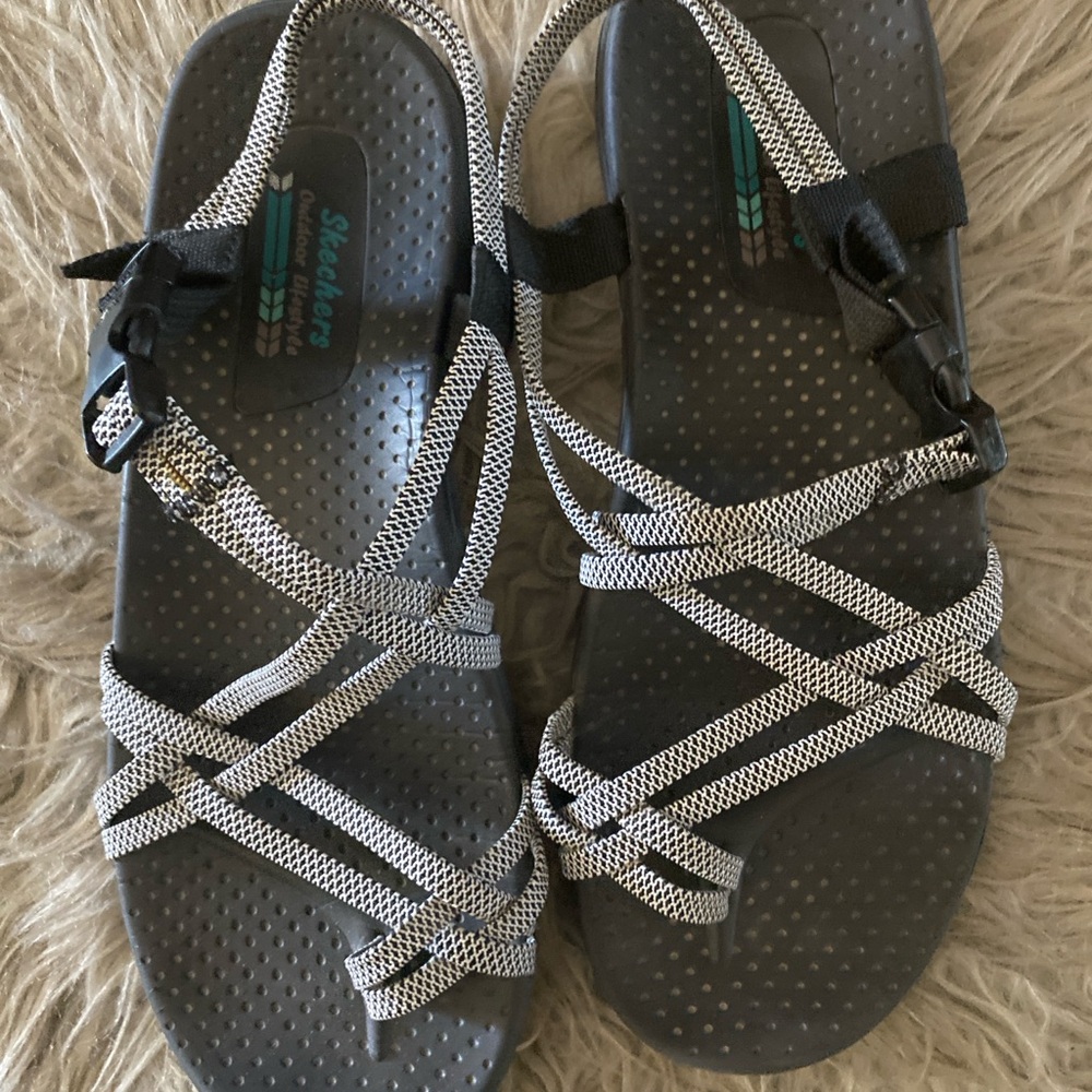 Skechers Black and White Strappy Sport Sandals
